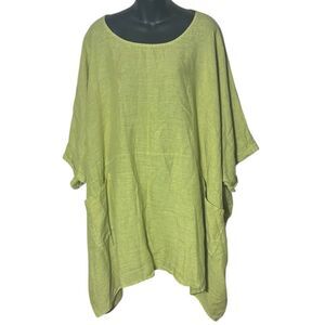 Colorine Paris women’s 100% linen Lagenlook oversized scoop neck top